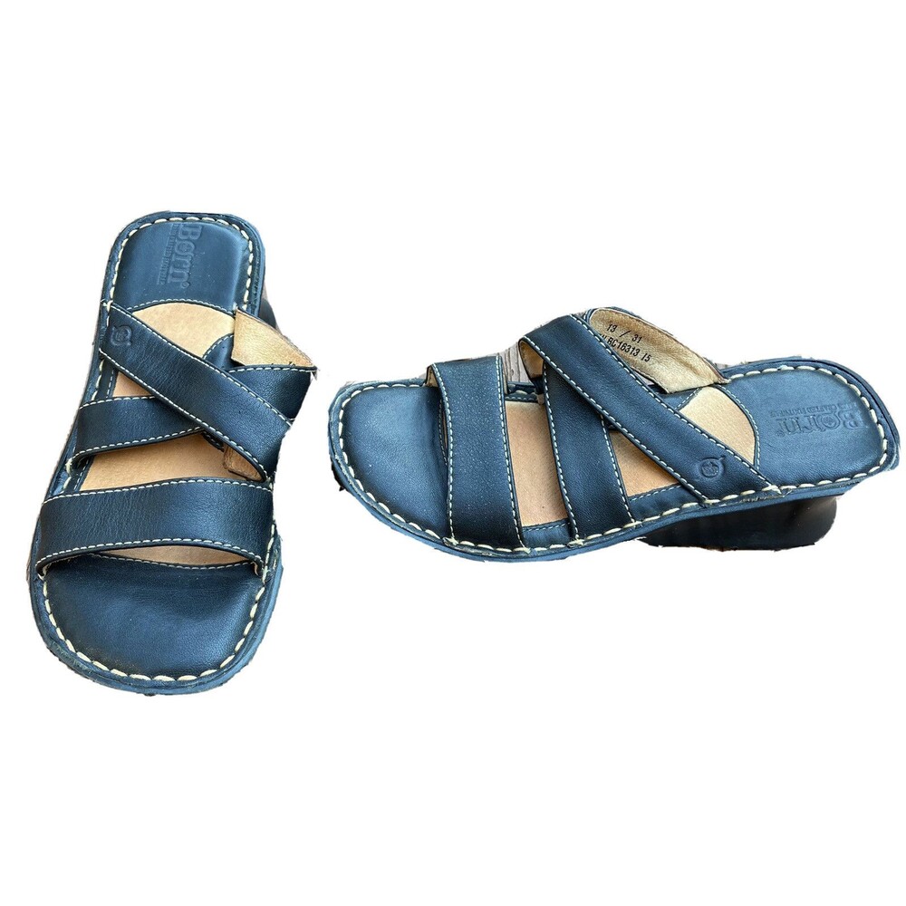 Born Little Girls Sz 13/31 Black Leather Sandals Wedges Shoes Hard To Find
